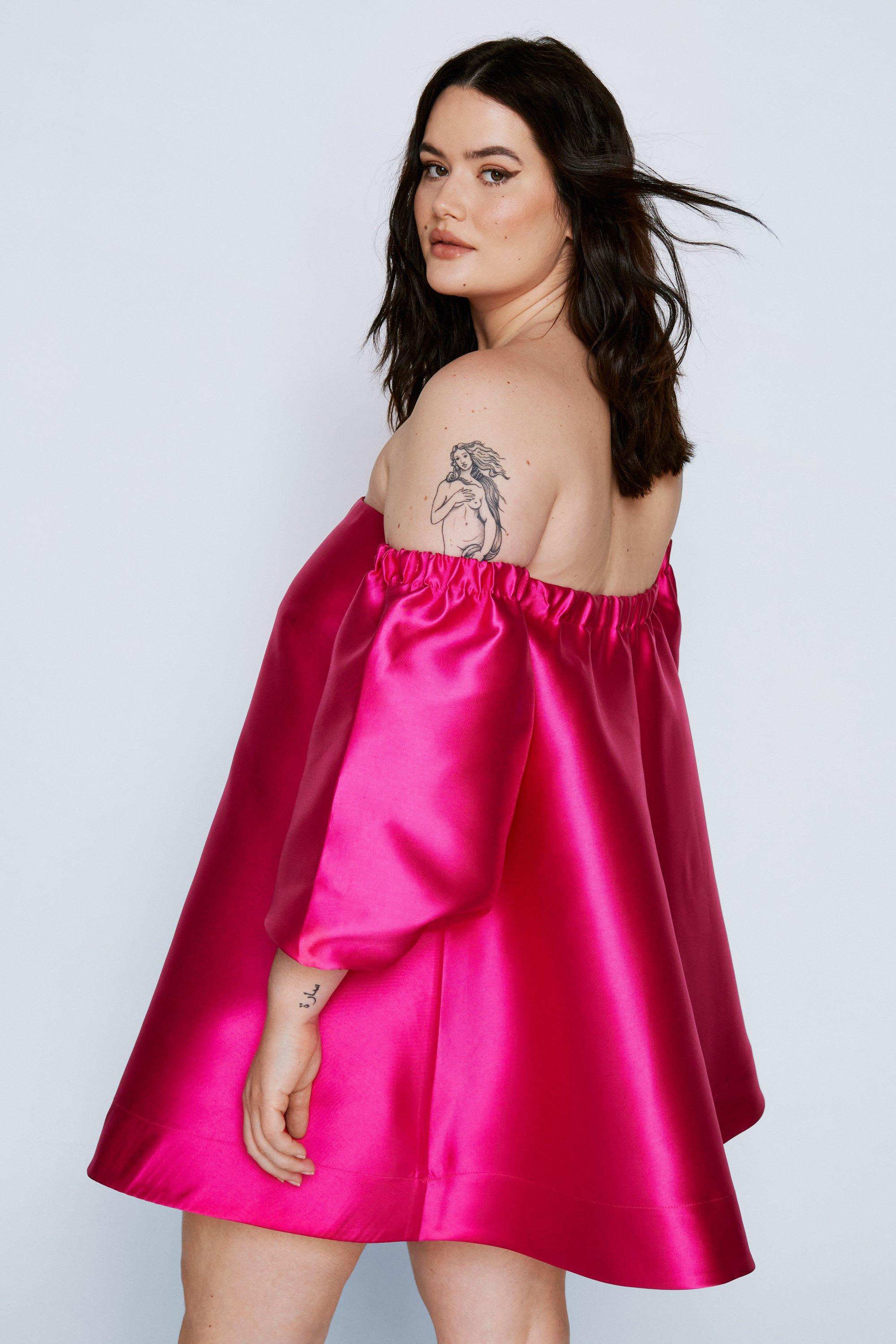 Plus size pink off the hot sale shoulder dress